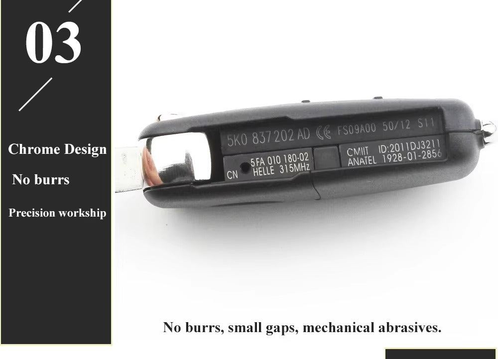 Llave Plegable Remota JINGYUQIN 3 Botones para VW – 434 MHz, Chip ID48