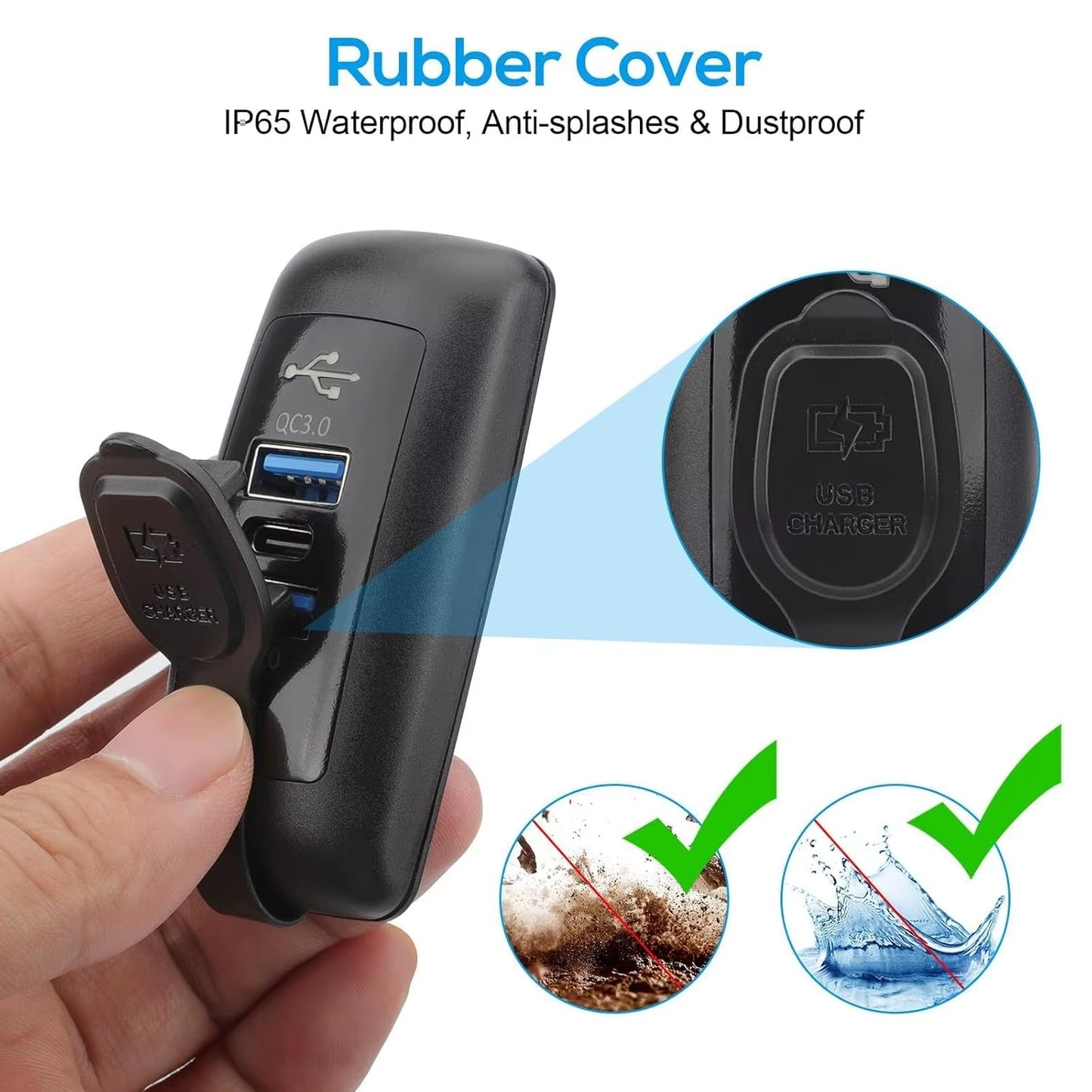 Cargador USB 3 Puertos para Auto/Moto 12V–24V – PD 30W + QC3.0 Dual Resistente al Agua