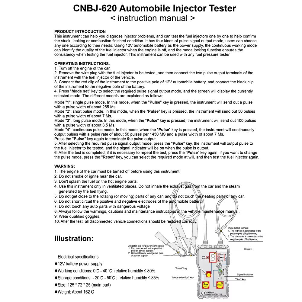 Probador de Inyectores CNBJ-620 Tester Automotriz 4 Modos Pulso 12V