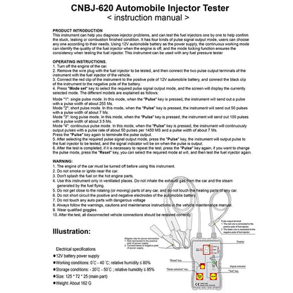 Probador de Inyectores CNBJ-620 Tester Automotriz 4 Modos Pulso 12V