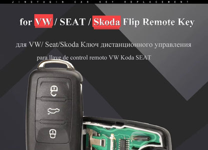 Llave Plegable Remota JINGYUQIN 3 Botones para VW – 434 MHz, Chip ID48