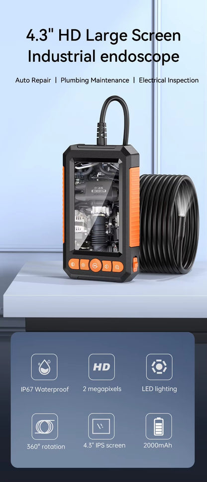 Cámara Endoscópica Industrial Dual Lens 5 m Pantalla 4.3” HD | Resolución 1080P | Impermeable IP67
