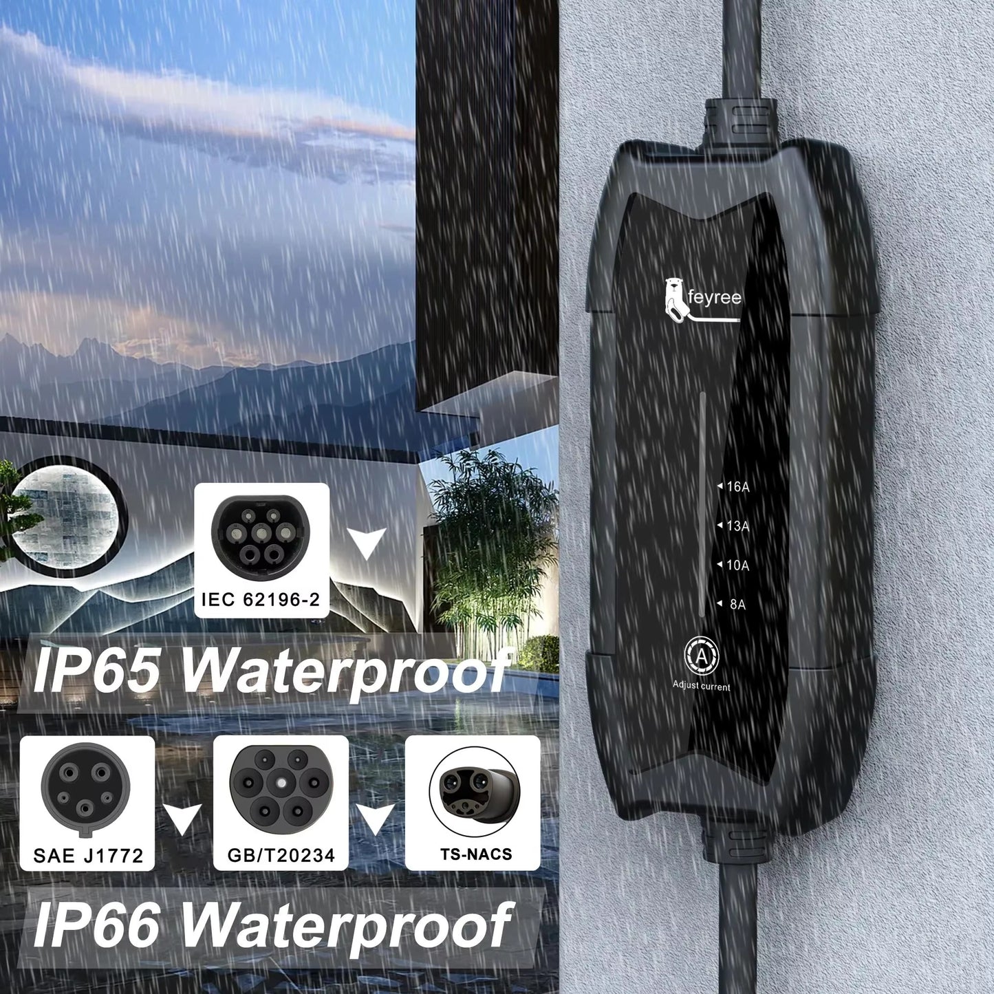 Cargador Portátil para Auto Eléctrico Feyree Tipo 2 16A 3.5 kW 220V Monofásico