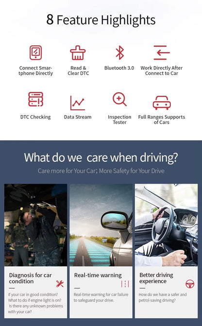 Interfaz de Diagnóstico EDIAG P03 (Bluetooth) – Escáner Automotriz OBD2 ELM327 V1.5