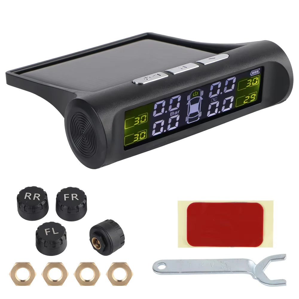 Sistema TPMS Solar 4 Sensores Externos – Monitor Presión Neumáticos