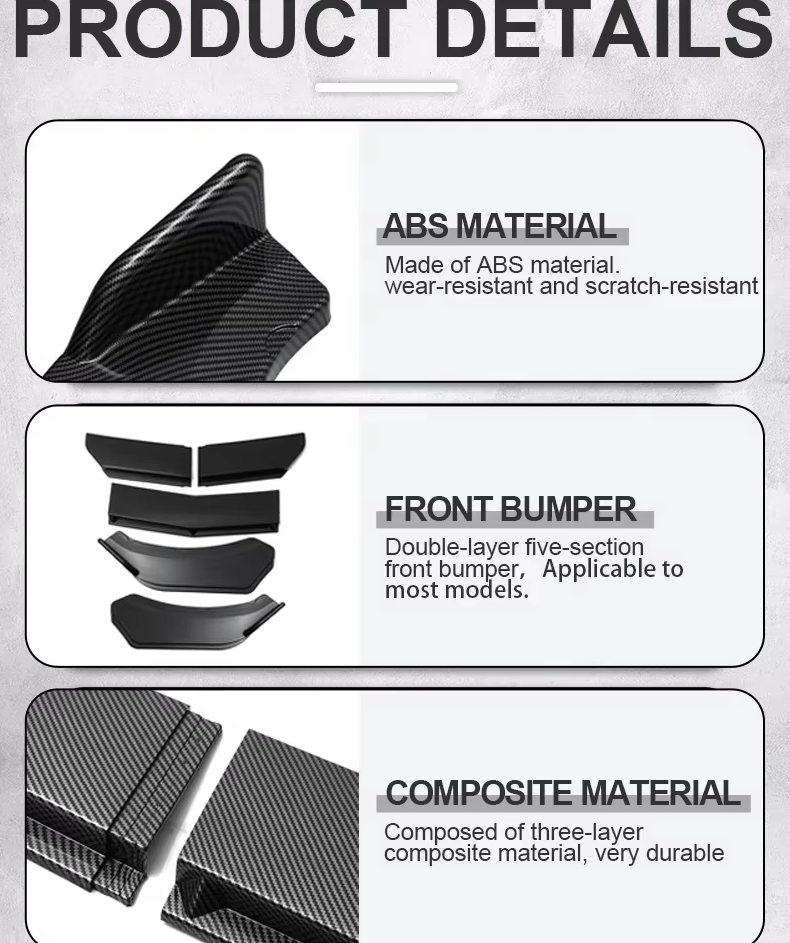 Lip Delantero Universal – Kit 5 Piezas Diseño Escalonado | ABS Alta Calidad