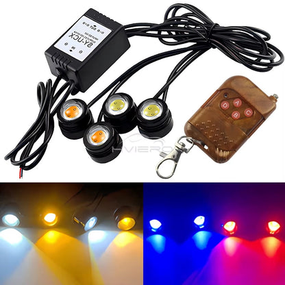 Luz LED 4 en 1 Eagle Eye Blanca  DRL + Estrobo | Control Remoto 12V