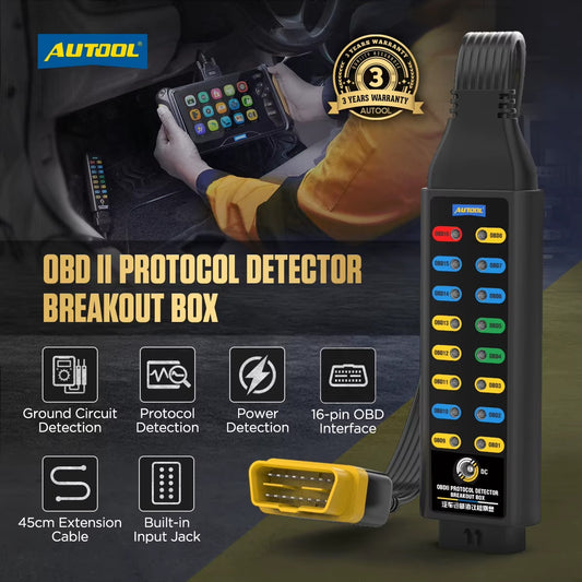 AUTOOL OBD2 Breakout Box Detector de Protocolo CAN Caja de Pruebas OBDII Profesional
