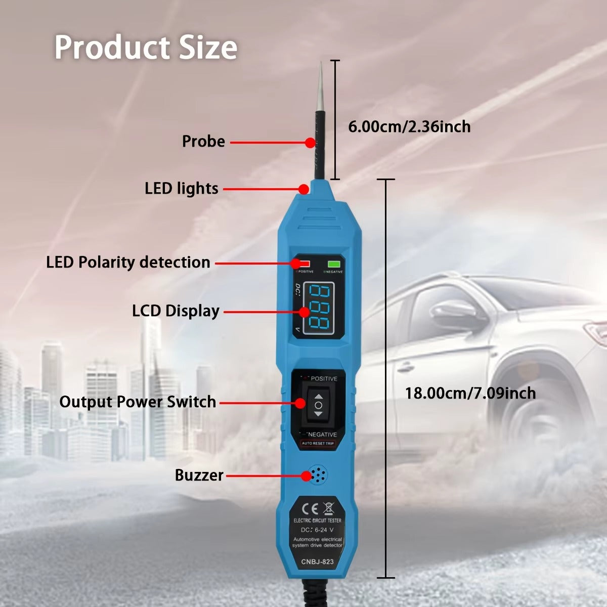 Probador de Circuitos Automotriz Inteligente con Pantalla LED para Diagnóstico Eléctrico