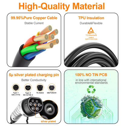 Cargador Portátil para Auto Eléctrico Feyree Tipo 2 16A 3.5 kW 220V Monofásico