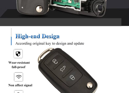 Llave Plegable Remota JINGYUQIN 3 Botones para VW – 434 MHz, Chip ID48