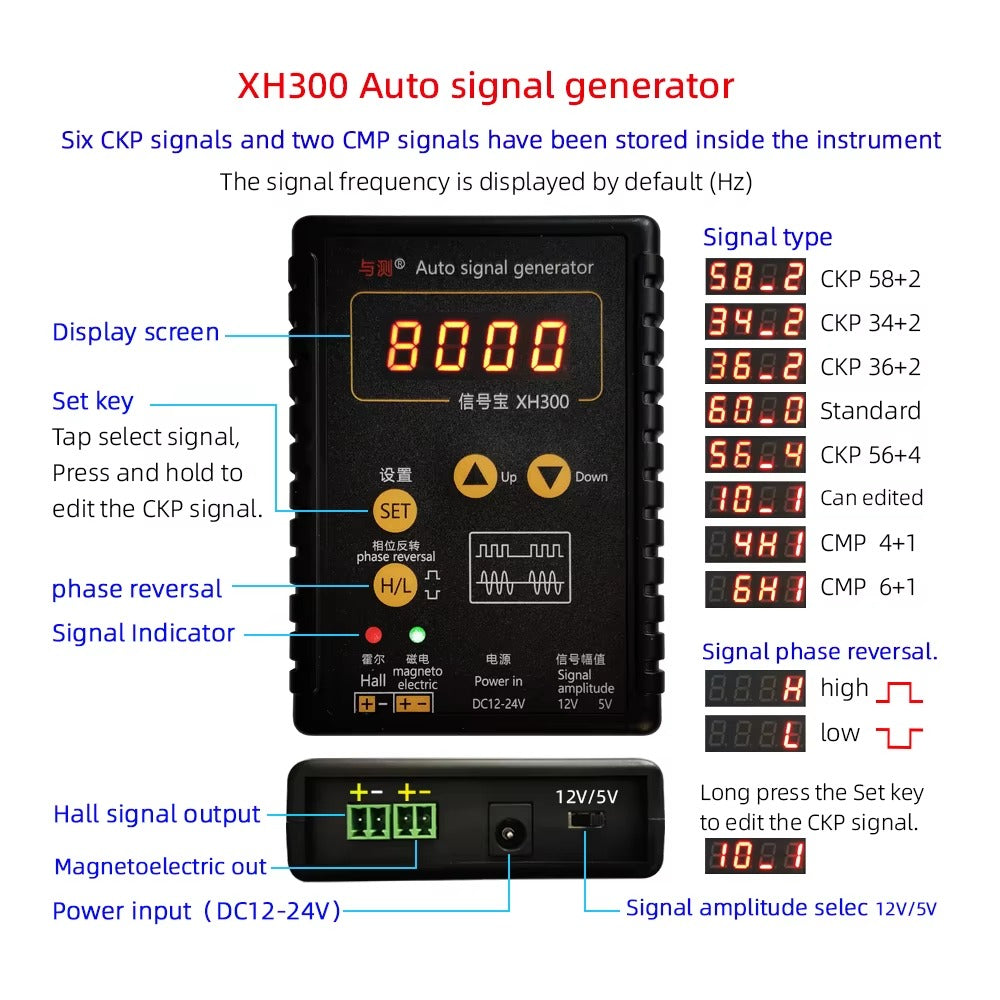 Simulador de Sensor Automotriz XH300 / XH-2 Generador de Señal Hall – Cigüeñal – Árbol de Levas (2 Hz a 8 kHz)