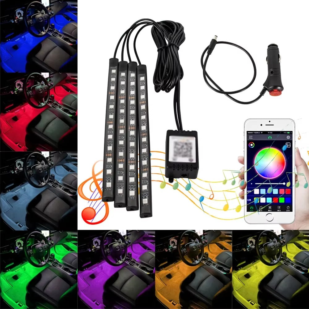 Kit de Neón LED Interior RGB USB – 36 LED Iluminación Ambiental para Vehículos Control App + Música