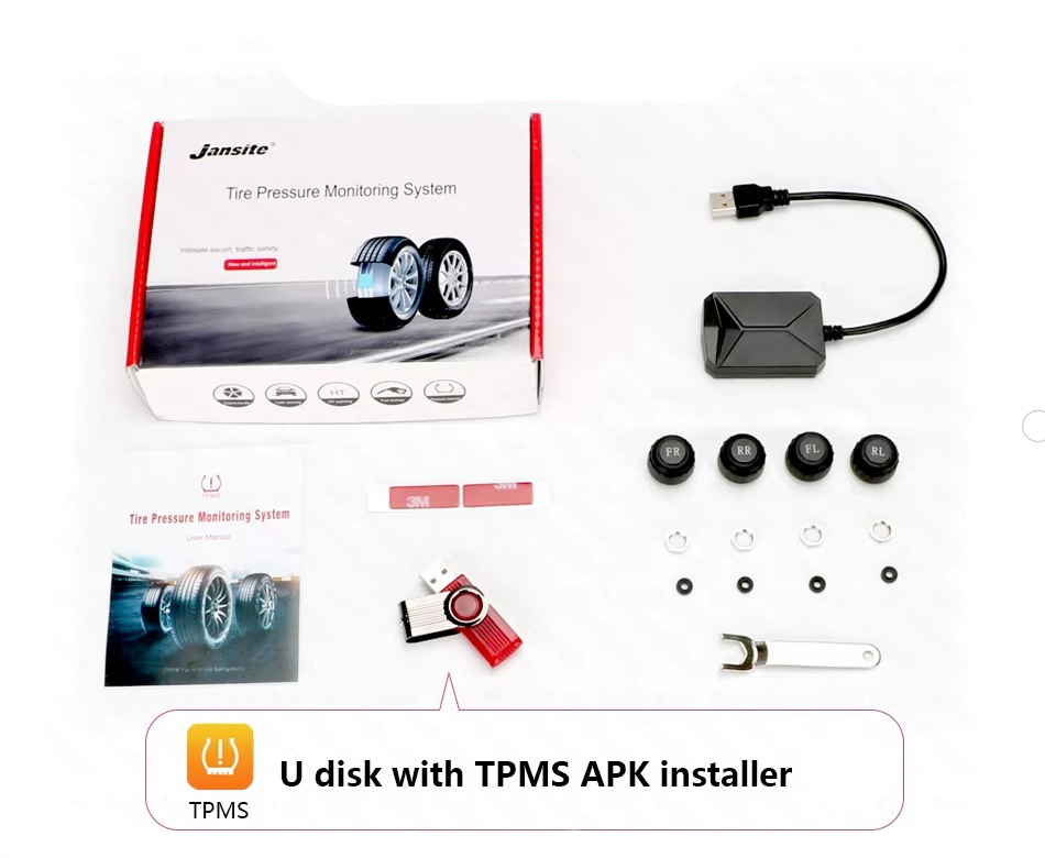 Sistema TPMS Android USB – Monitoreo Digital de Presión de Neumáticos + Tapas Indicadoras (Combo 2 en 1)