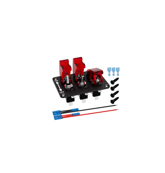 Panel 3 Interruptores Tipo Avión 12V LED Rojo SPST 20A