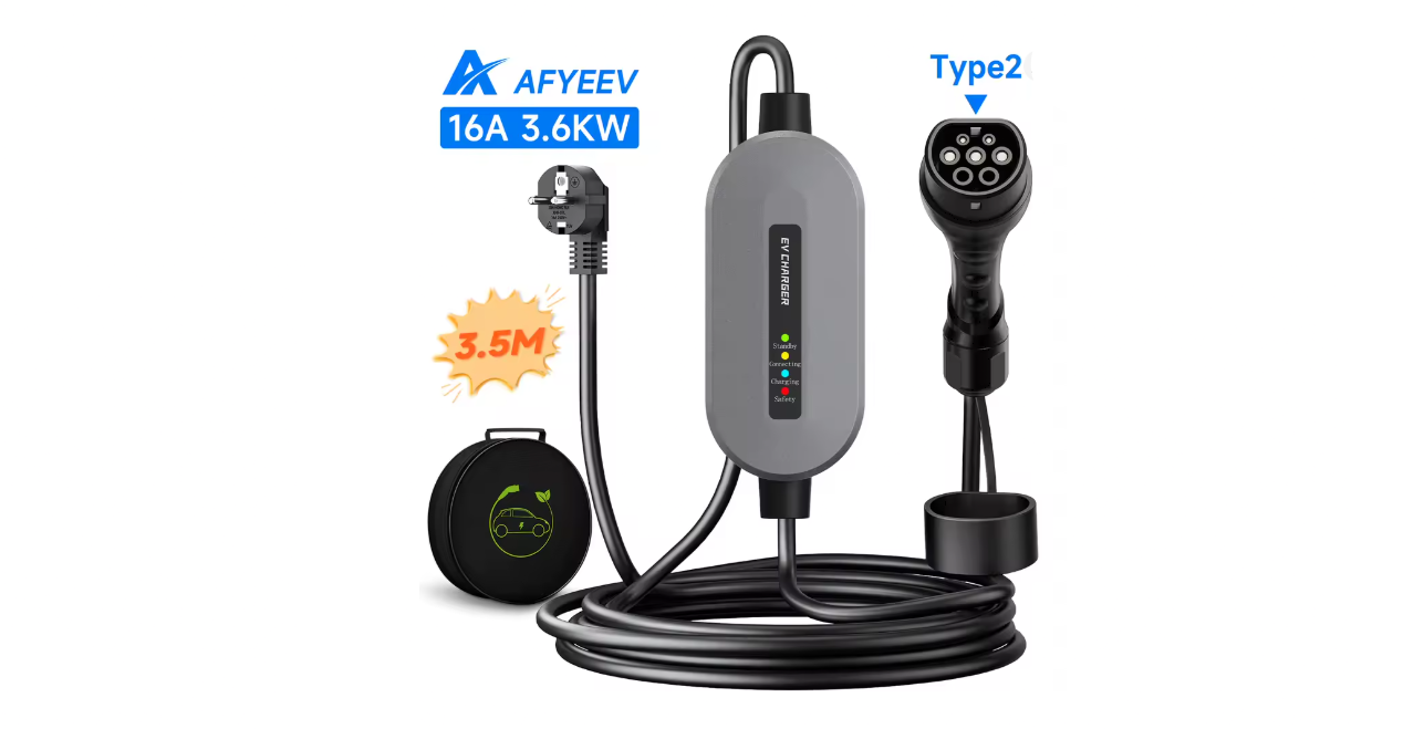 Cargador Portátil EV Tipo 2 16A 3.6KW AFYEEV Schuko Monofásico 3.5M