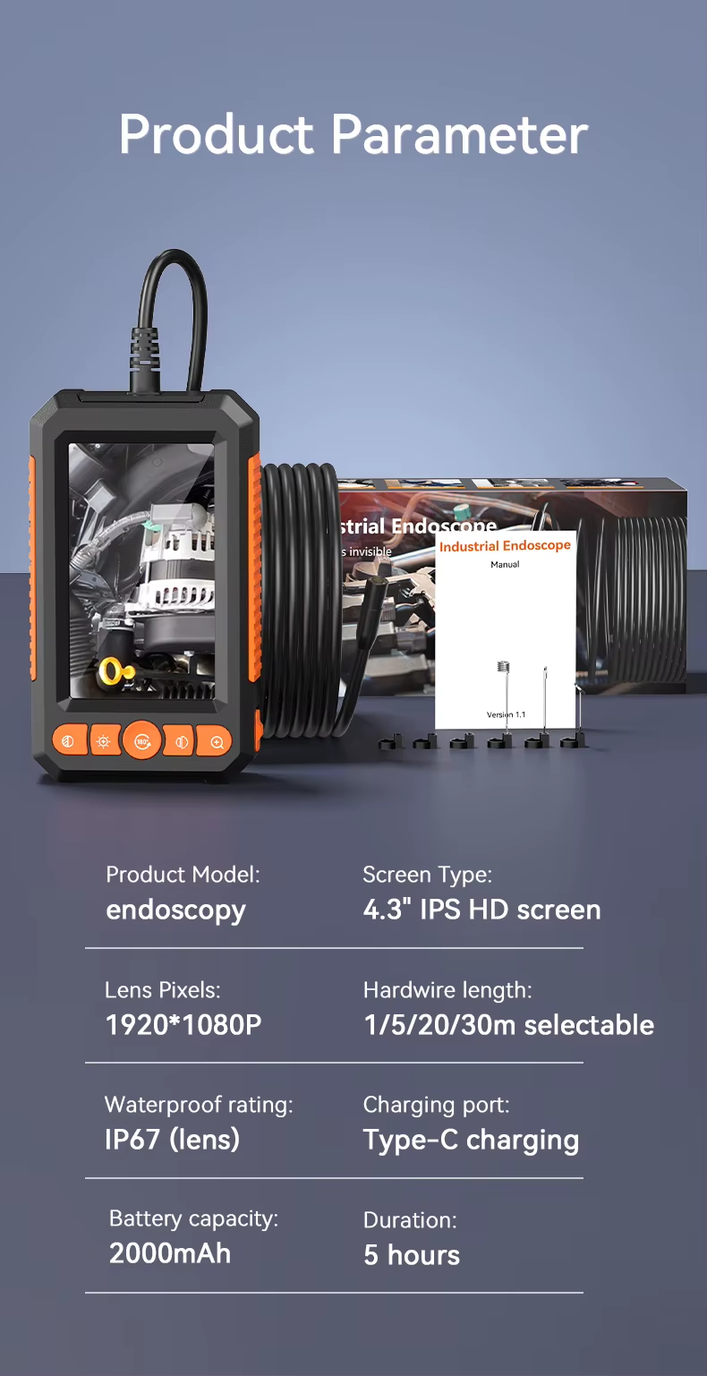 Cámara Endoscópica Industrial 20M 4.3” 1080P IP67