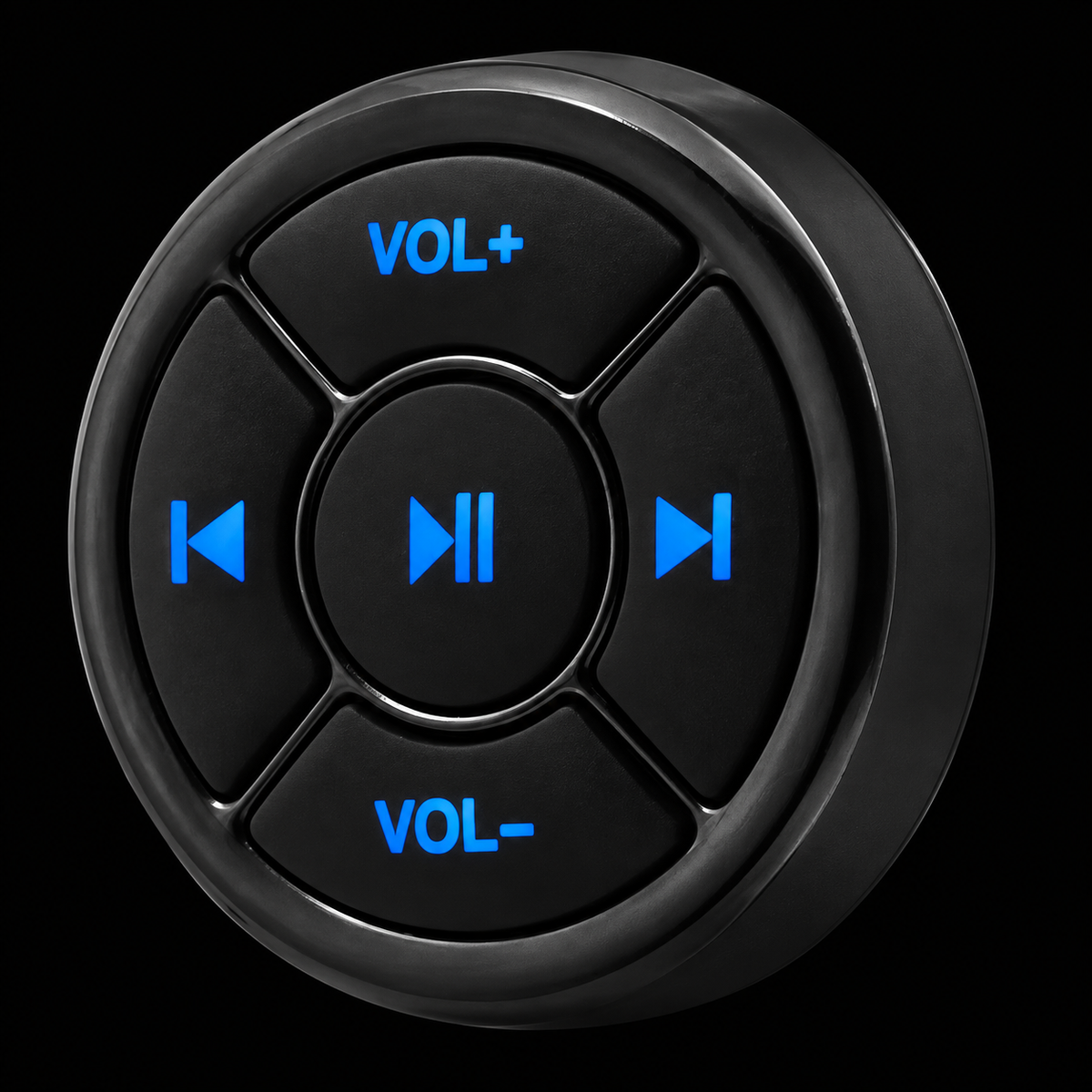Botón Control Remoto Bluetooth Multimedia Universal para Volante sobre fondo negro