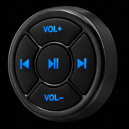 Botón Control Remoto Bluetooth Multimedia Universal para Volante sobre fondo negro