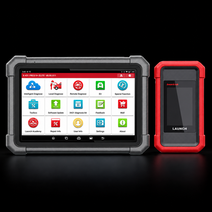 Launch X431 PRO3 V+ Elite - Escáner Bidireccional con Programación J2534 sobre fondo negro
