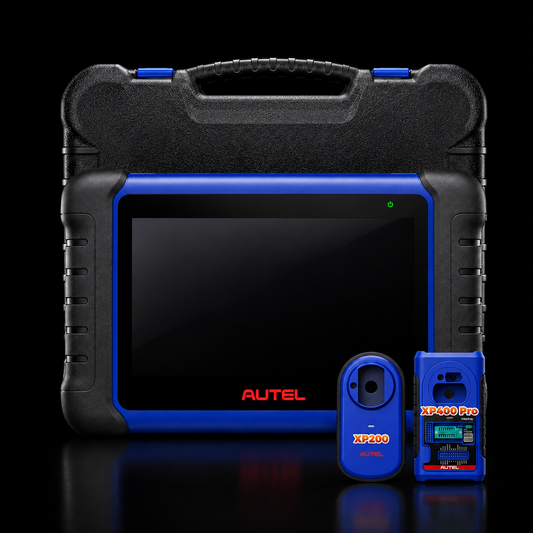 Programador de Llaves y Escáner Automotriz Autel MaxiIM IM508S PRO para Diagnóstico Profesional IMMO sobre fondo negro