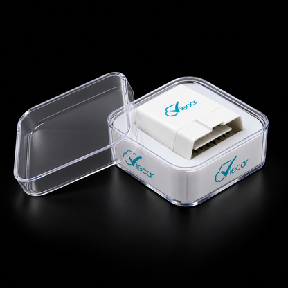 Escáner OBD2 Viecar ELM327 V1.5 Bluetooth 4.0 sobre fondo negro