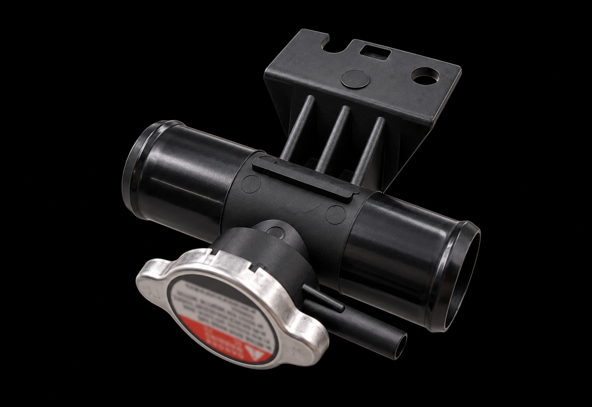 Portada sobre fondo negro de Conector Manguera Cuello Radiador OEM 1350A043 Mitsubishi Lancer Outlander ASX
