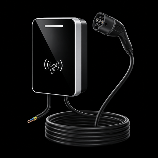 Cargador Vehículo Eléctrico Tipo 2 7kW 32A con App sobre fondo negro
