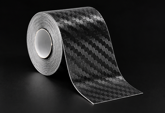 Cinta adhesiva negra con textura de fibra de carbono 3D en rollo, presentación 5 cm x 1 m