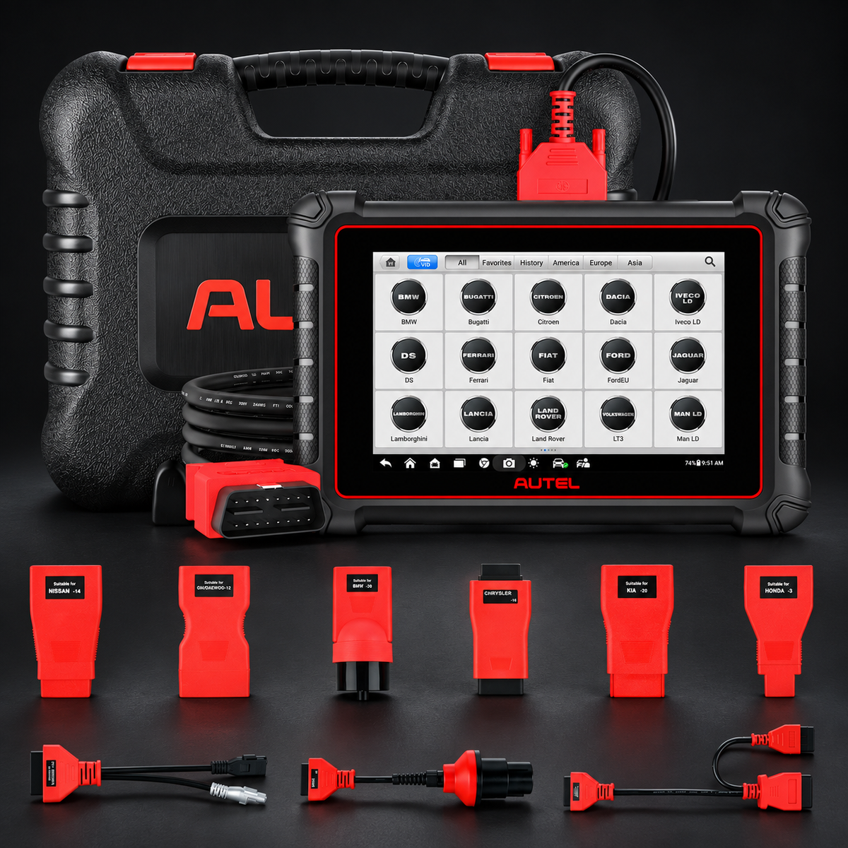 Autel MaxiPRO MP900E Kit sobre fondo negro