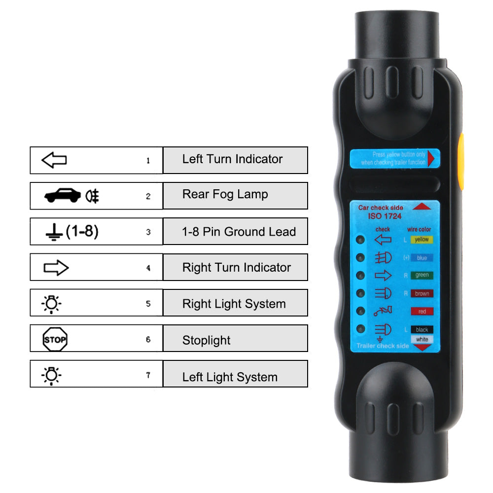 Probador de Remolque 7 Pines 12V Tester de Cableado y Luces para Barra, Remolque y Caravana