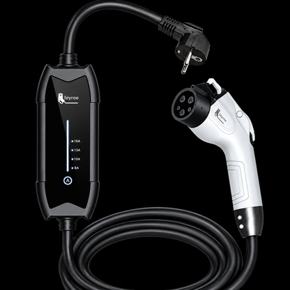 Cargador Portátil Feyree Tipo 1 16A 3.5KW para Vehículos Eléctricos sobre fondo negro