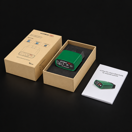 Adaptador OBD2 Vgate vLinker FD+ Bluetooth 4.0 FORScan Ford sobre fondo negro